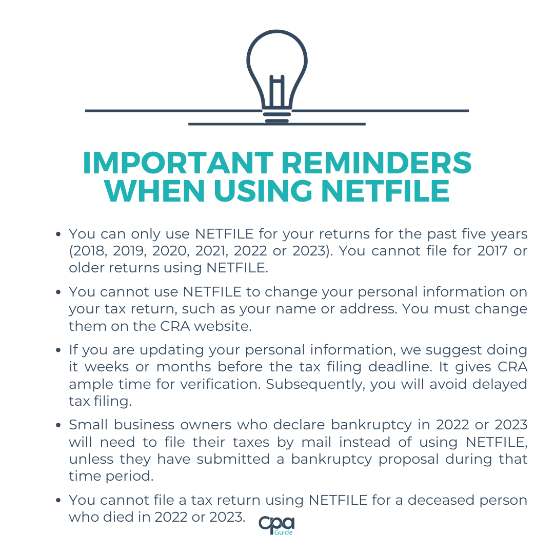 A list of important reminders when using NETFILE.